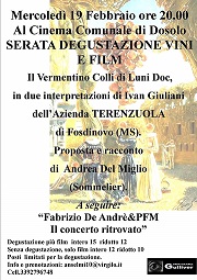 Serata degustazione vini- a seguire il film De Andrè & PFM il concerto ritrovato